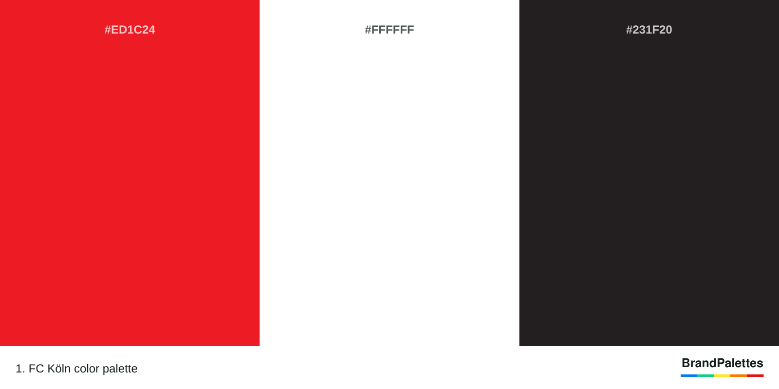 1. FC Köln color palette with Pigment Red #ED1C24, White #FFFFFF, Raisin Black #231F20