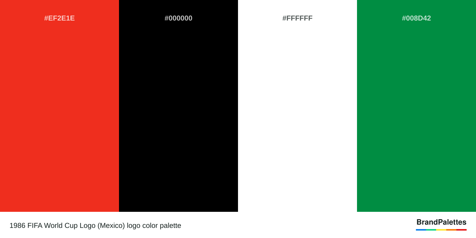 1986 FIFA World Cup Logo (Mexico) color palette with Lust #EF2E1E, Black #000000, White #FFFFFF, Philippine Green #008D42