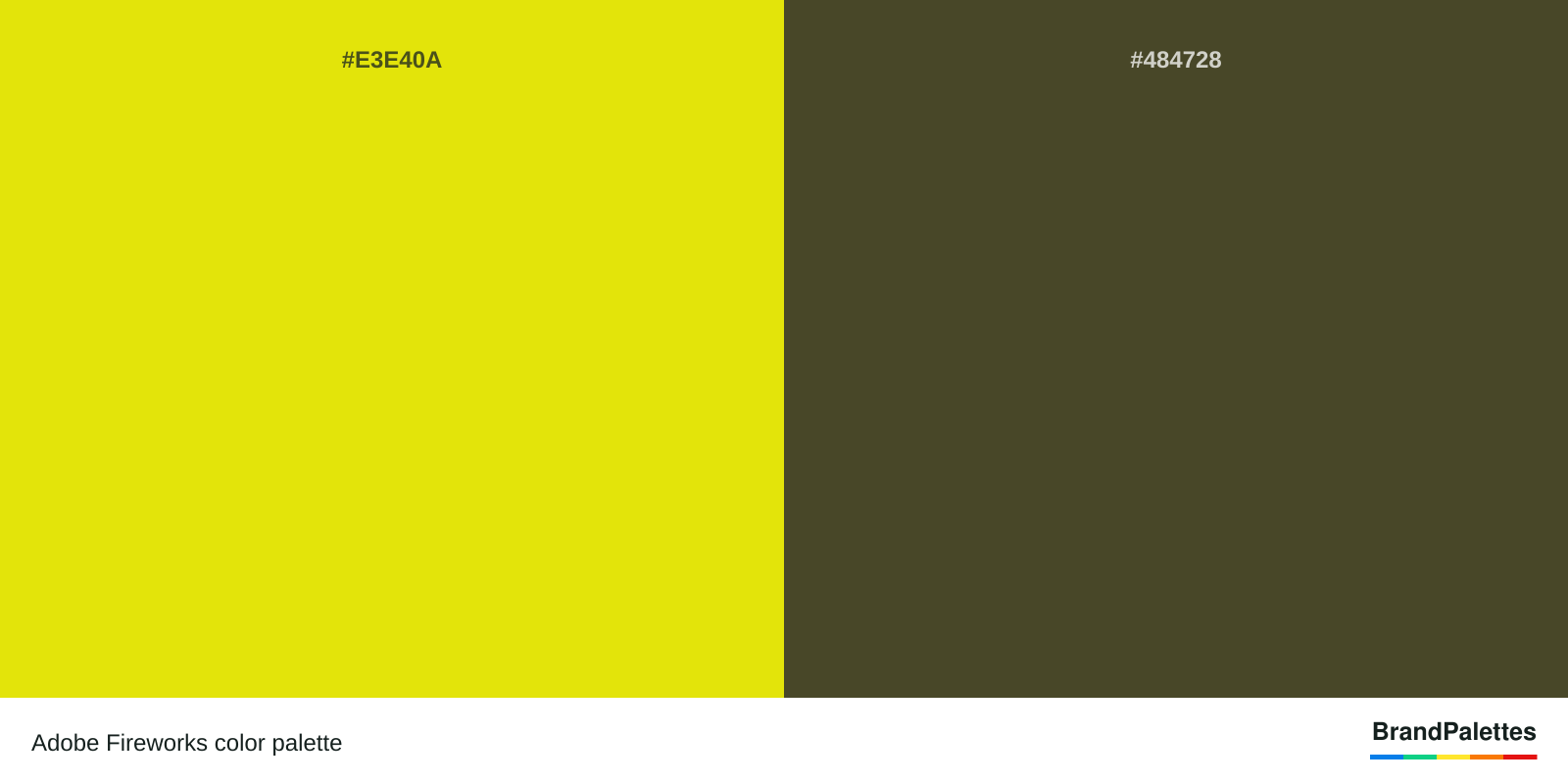 Adobe Fireworks color palette with Peridot #E3E40A, Army Green #484728