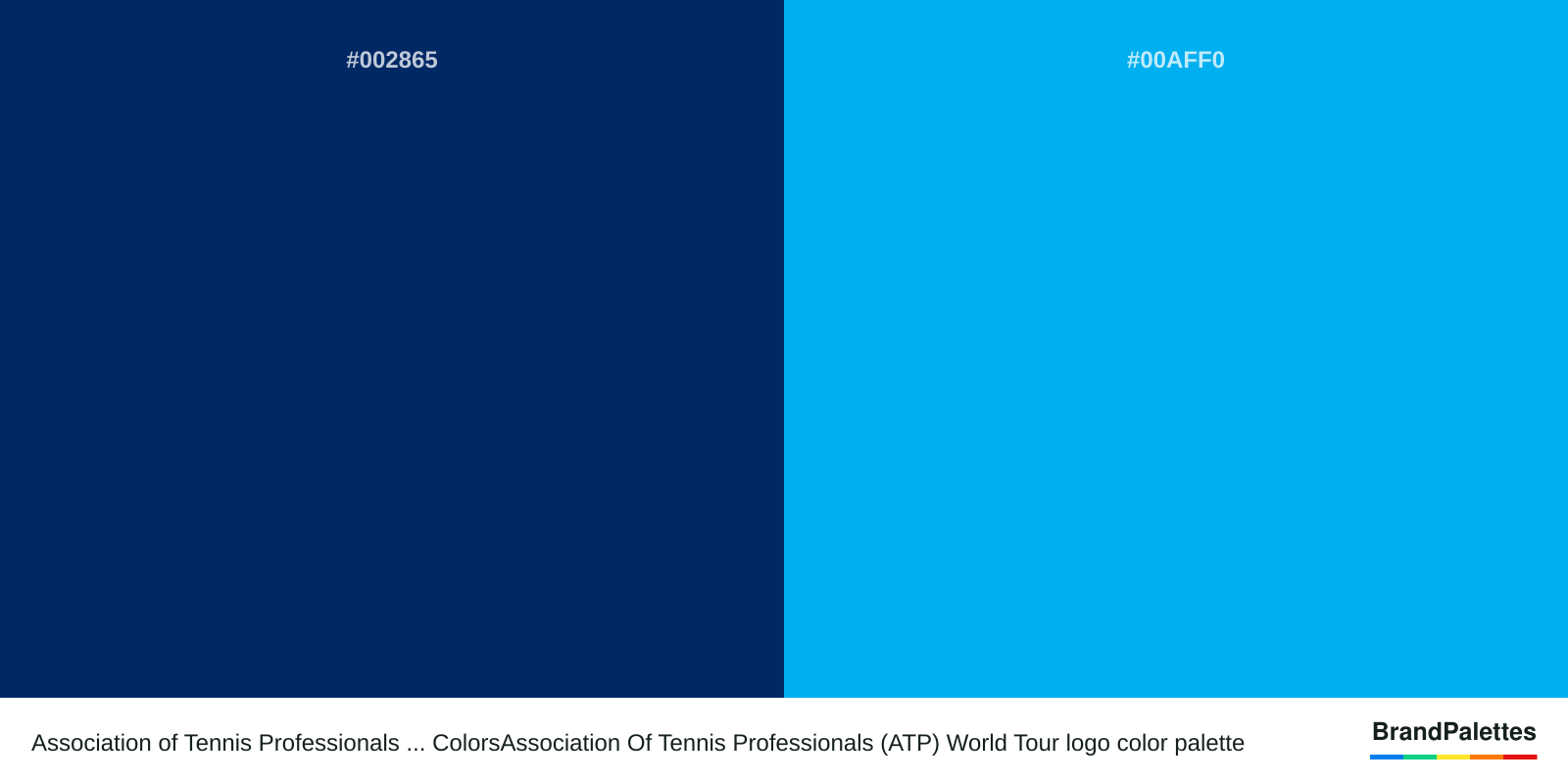 Association of Tennis Professionals ... ColorsAssociation Of Tennis Professionals (ATP) World Tour color palette with Cool Black #002865, Vivid Cerulean #00AFF0
