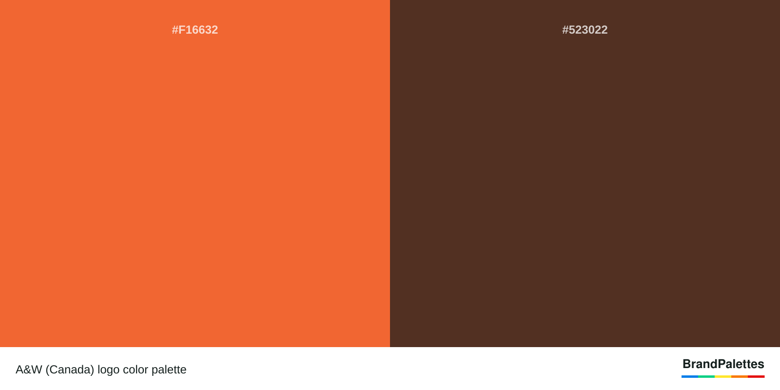 A&W (Canada) color palette with Deep Carrot Orange #F16632, Café Noir #523022