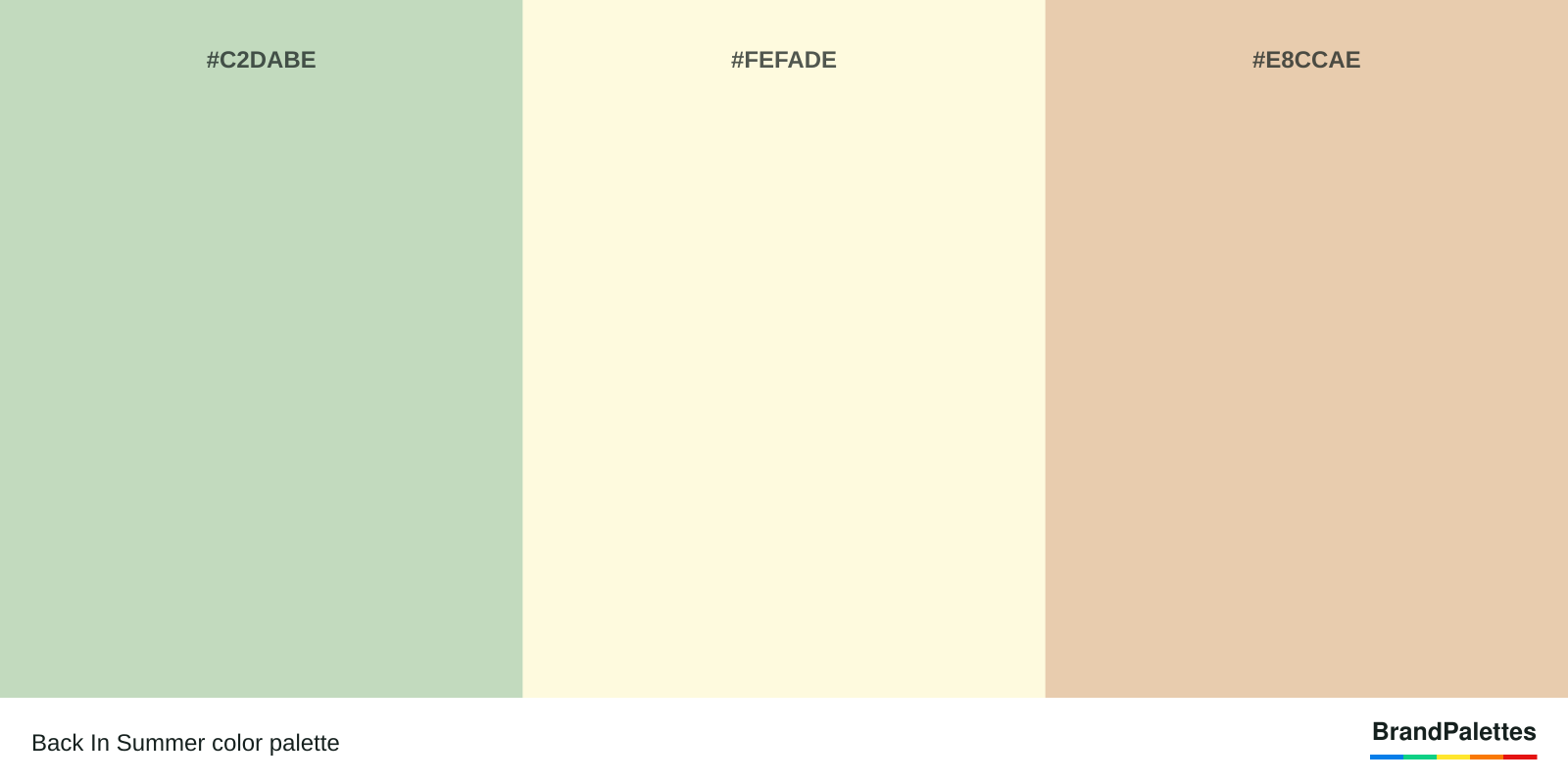 Back In Summer color palette with Jet Stream #C2DABE, Cornsilk #FEFADE, Desert Sand #E8CCAE