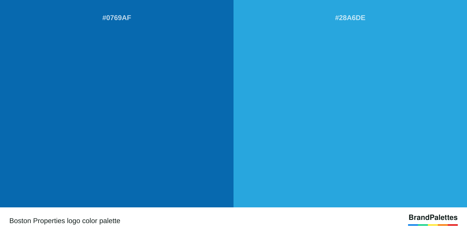 Boston Properties color palette with Dark Blue #0769AF, Light Blue #28A6DE