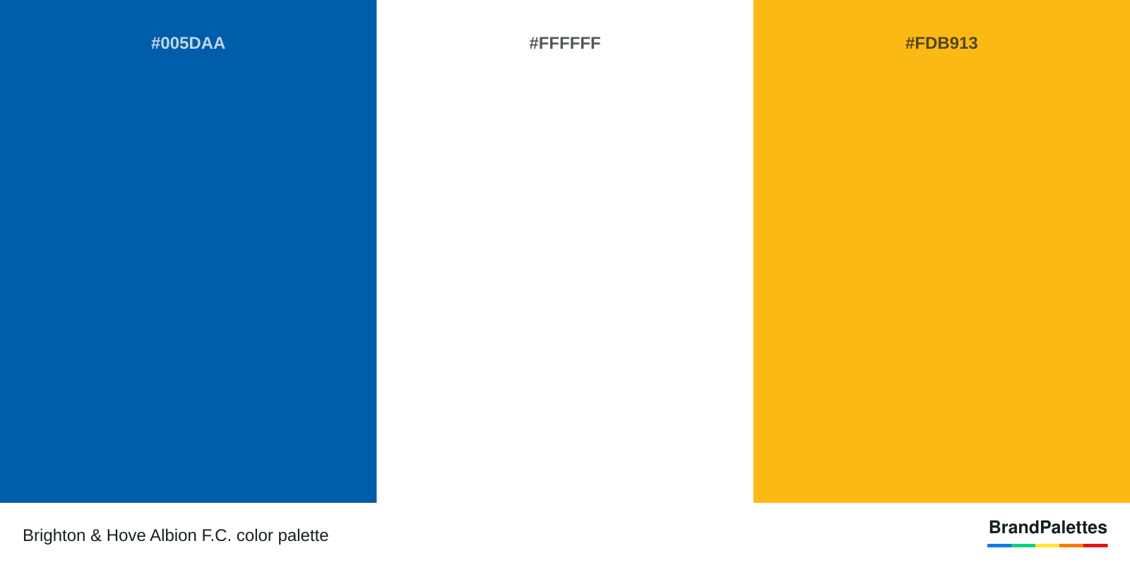 Brighton & Hove Albion F.C. color palette with Medium Persian Blue #005DAA, White #FFFFFF, Spanish Yellow #FDB913