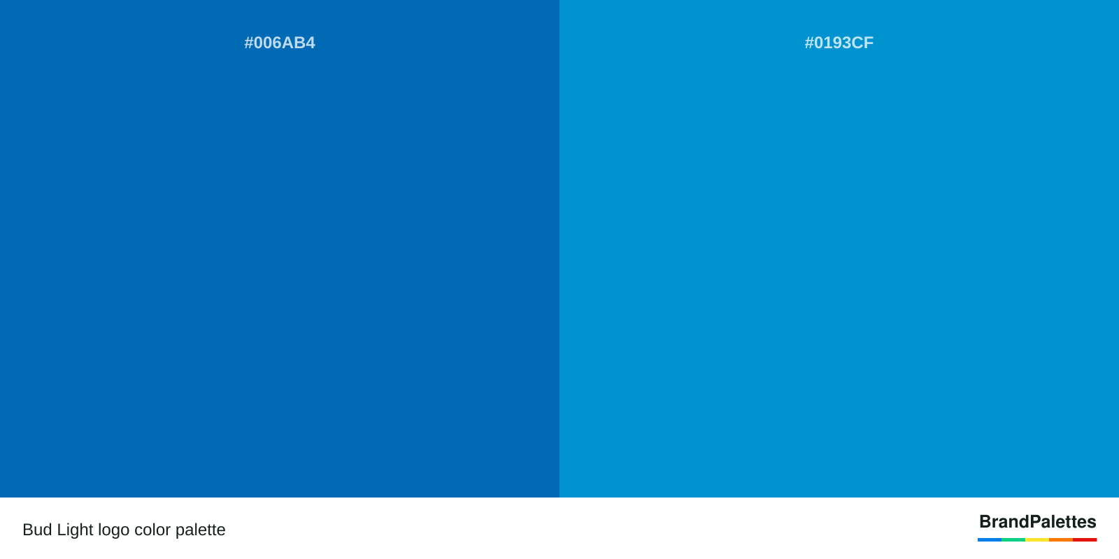 Bud Light color palette with Blue #006AB4, Light Blue #0193CF