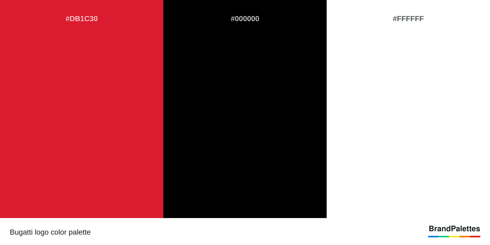 Bugatti color palette with Red #DB1C30, Black #000000, White #FFFFFF