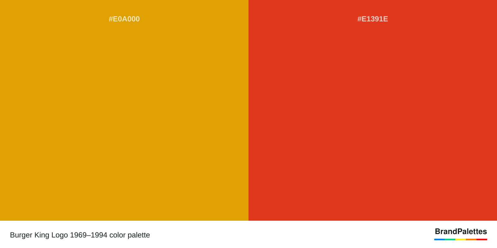 Burger King Logo 1969–1994 color palette with Mustard Yellow #E0A000, Plochere’S Vermilion #E1391E