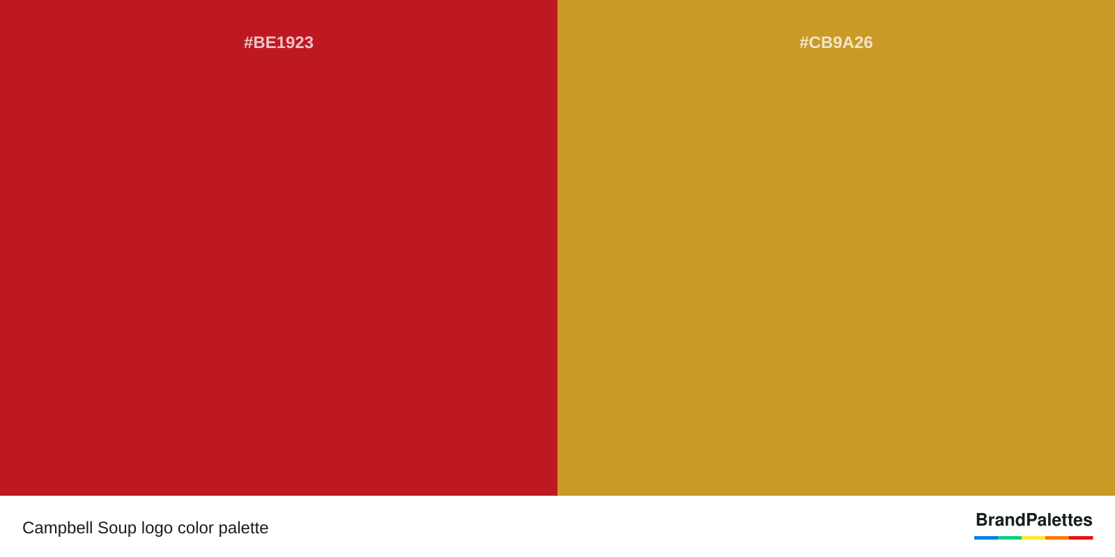 Campbell Soup color palette with Carnelian #BE1923, Lemon Curry #CB9A26