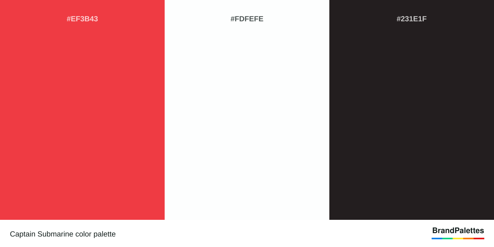 Captain Submarine color palette with Deep Carmine Pink #EF3B43, White #FDFEFE, Raisin Black #231E1F