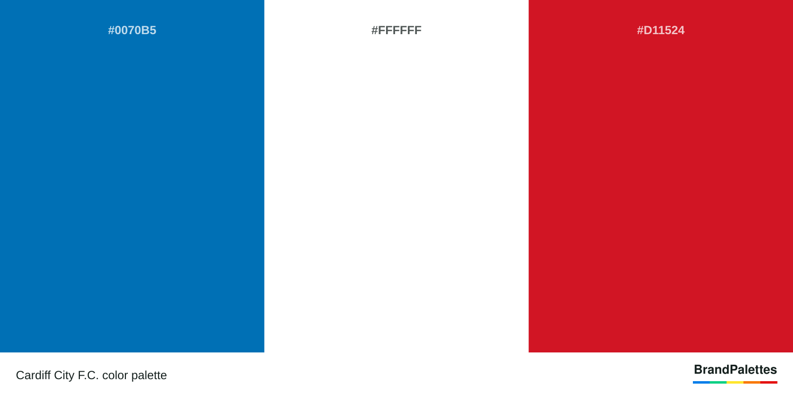 Cardiff City F.C. color palette with Spanish Blue #0070B5, White #FFFFFF, Philippine Red #D11524