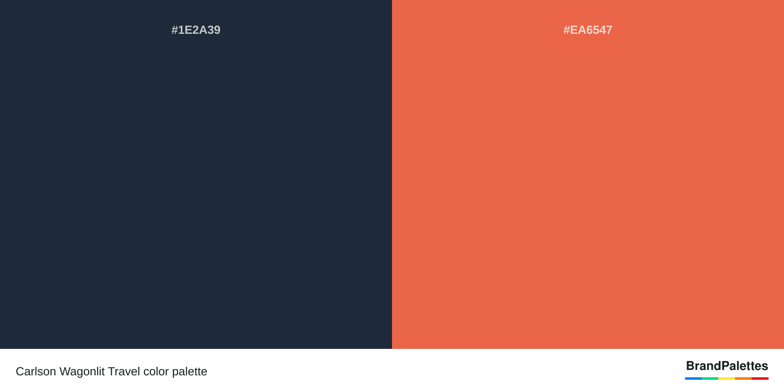 Carlson Wagonlit Travel color palette with Yankees Blue #1E2A39, Fire Opal #EA6547