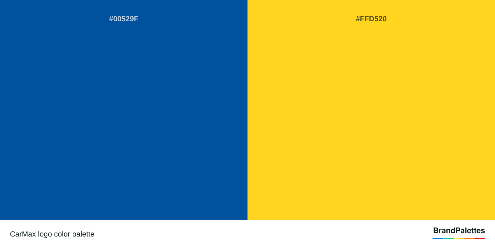 CarMax color palette with Usafa Blue #00529F, Deep Lemon #FFD520