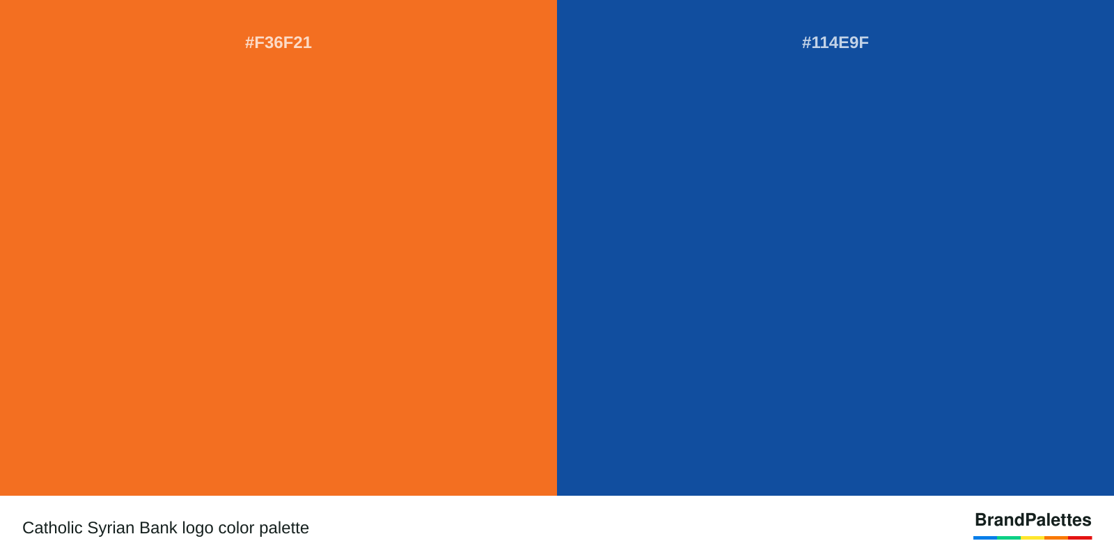Catholic Syrian Bank color palette with Vivid Tangelo #F36F21, Yale Blue #114E9F