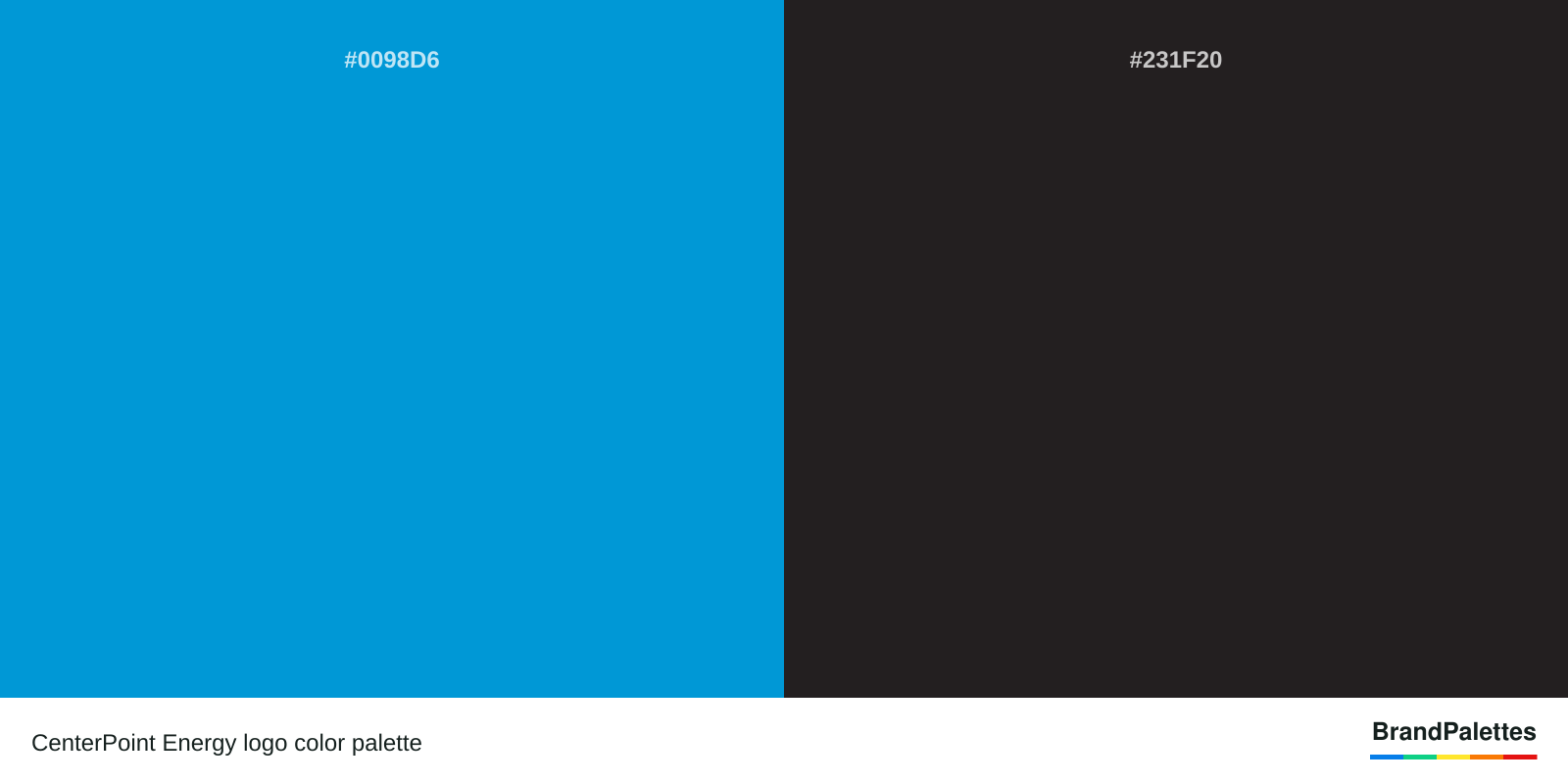 CenterPoint Energy color palette with Rich Electric Blue #0098D6, Raisin Black #231F20