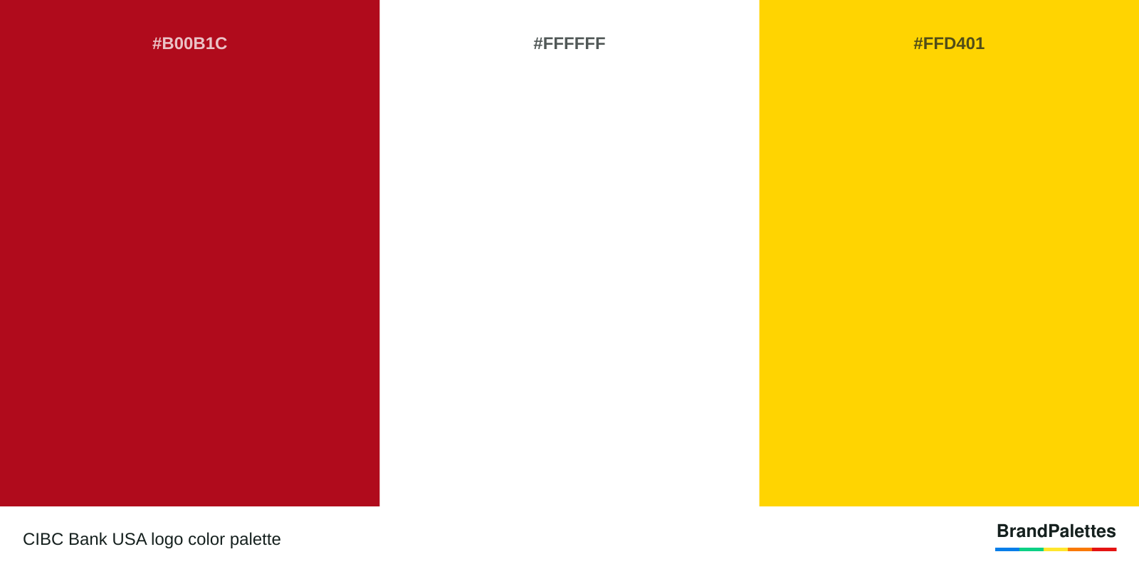 CIBC Bank USA color palette with Cadmium Purple #B00B1C, White #FFFFFF, Cyber Yellow #FFD401