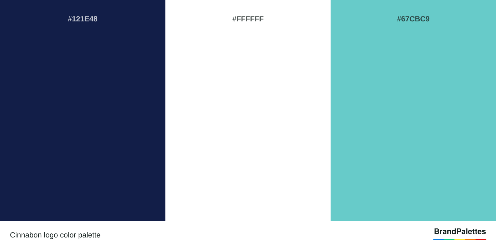 Cinnabon color palette with Yankees Blue #121E48, White #FFFFFF, Sea Serpent #67CBC9