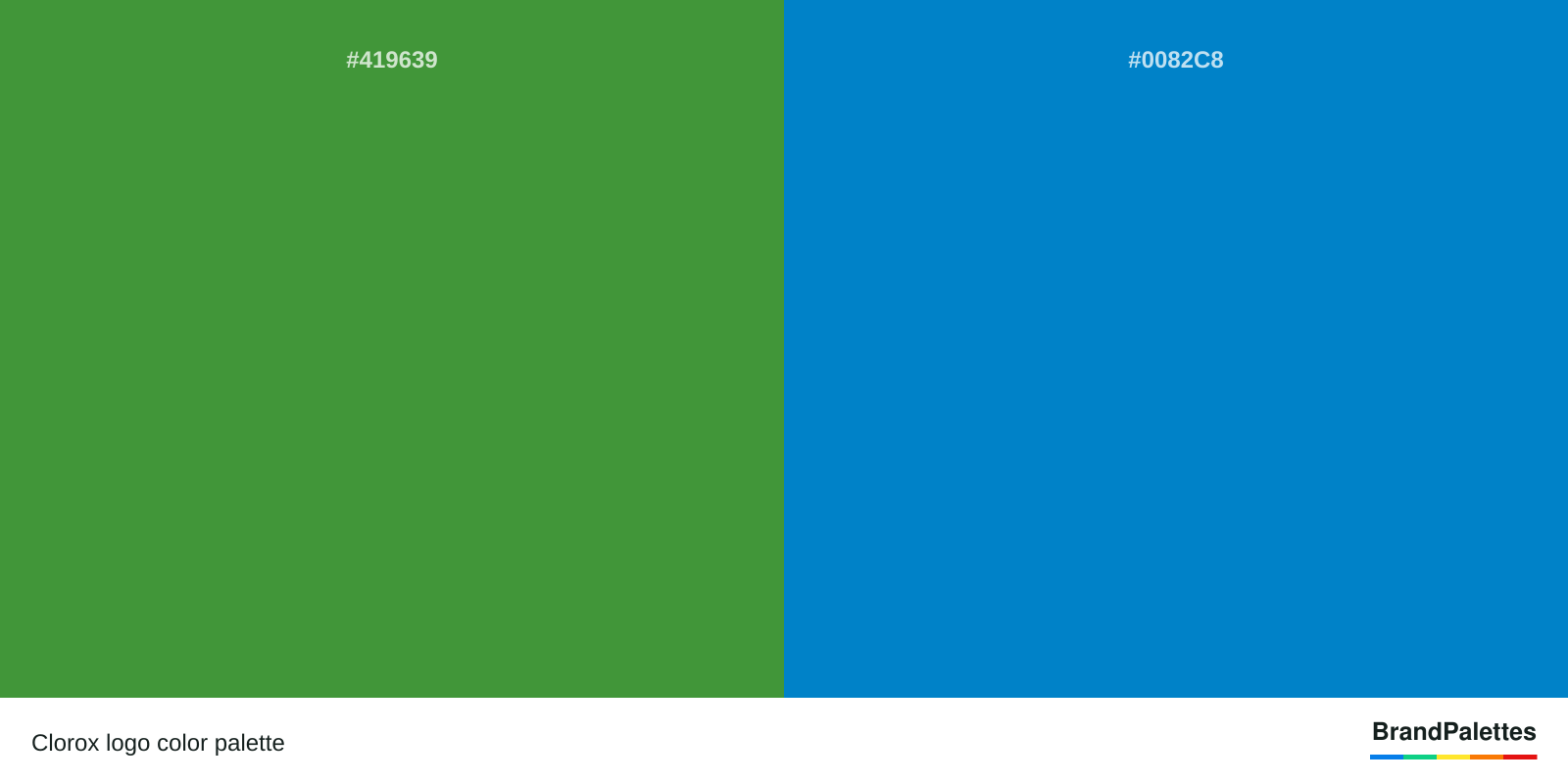 Clorox color palette with May Green #419639, Ncs Blue #0082C8