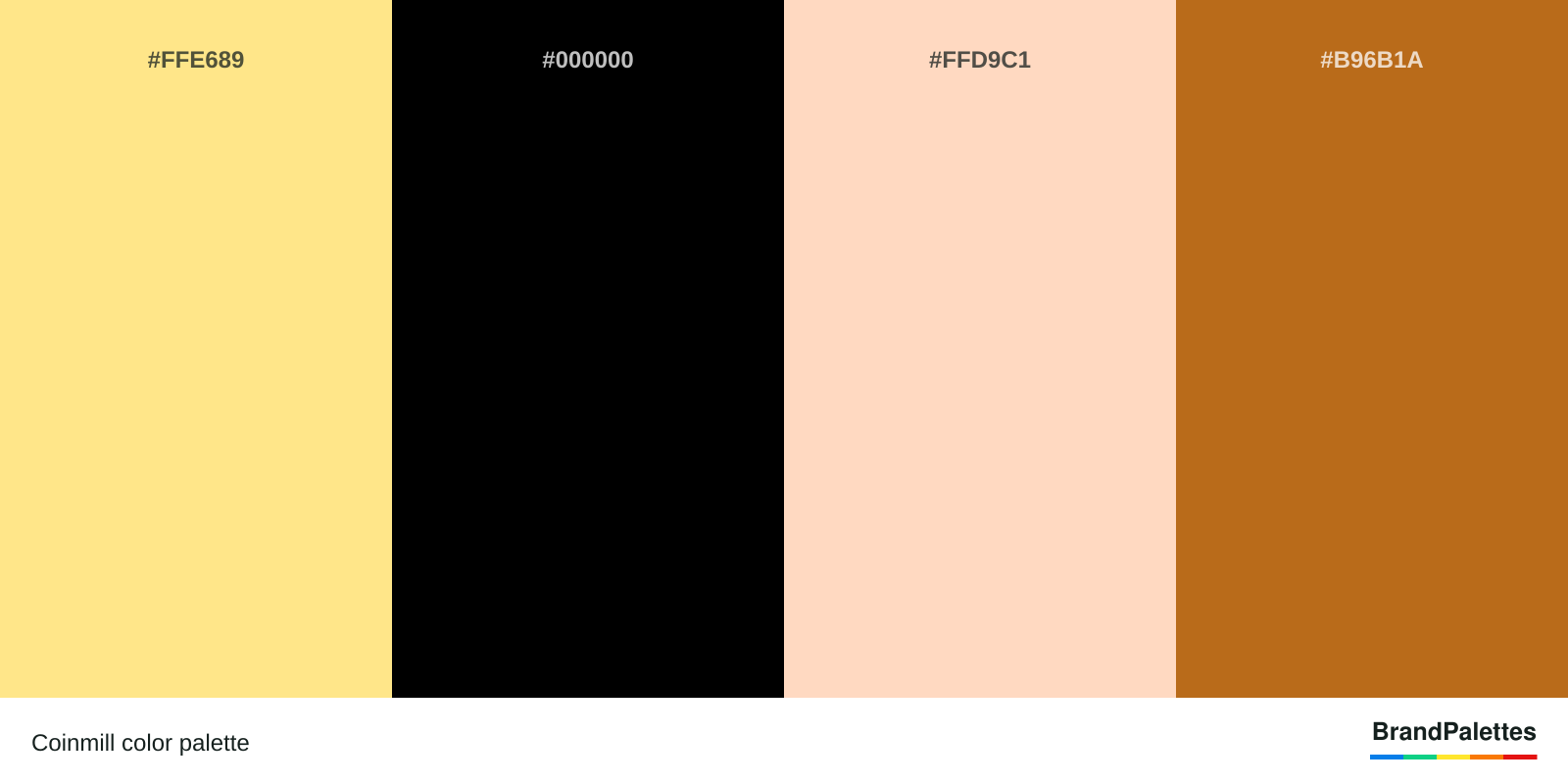 Coinmill color palette with Crayola’S Yellow #FFE689, Black #000000, Very Pale Orange #FFD9C1, Light Brown #B96B1A