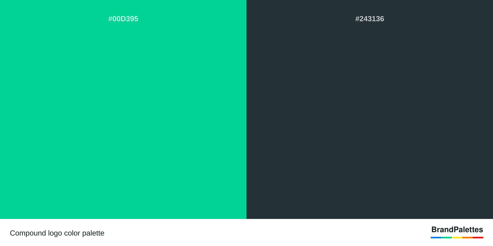 Compound color palette with Green #00D395, Dark Blue #243136