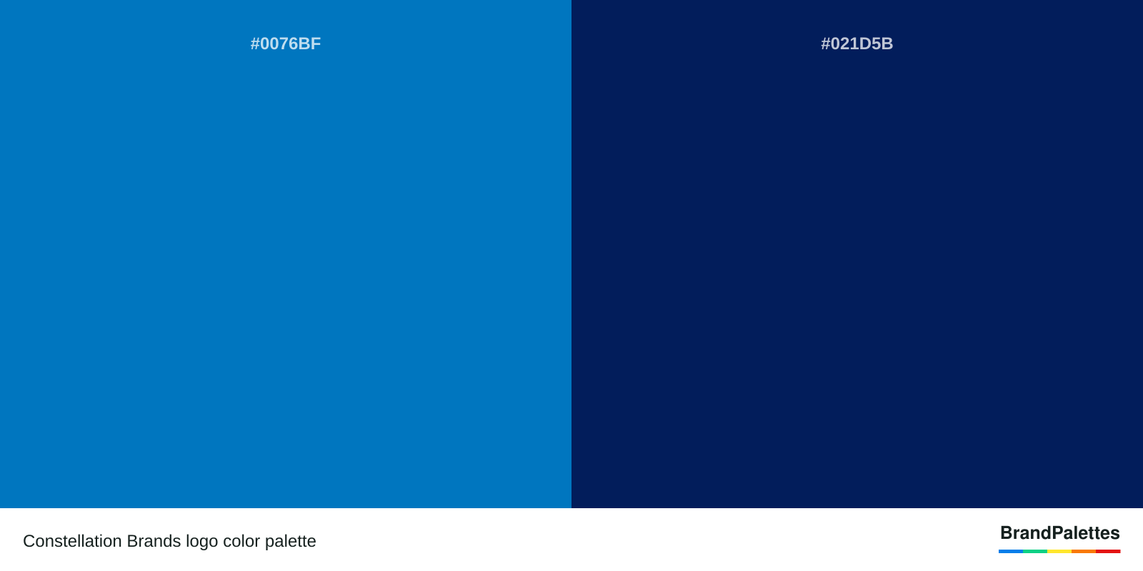 Constellation Brands color palette with Ocean Boat Blue #0076BF, Cool Black #021D5B