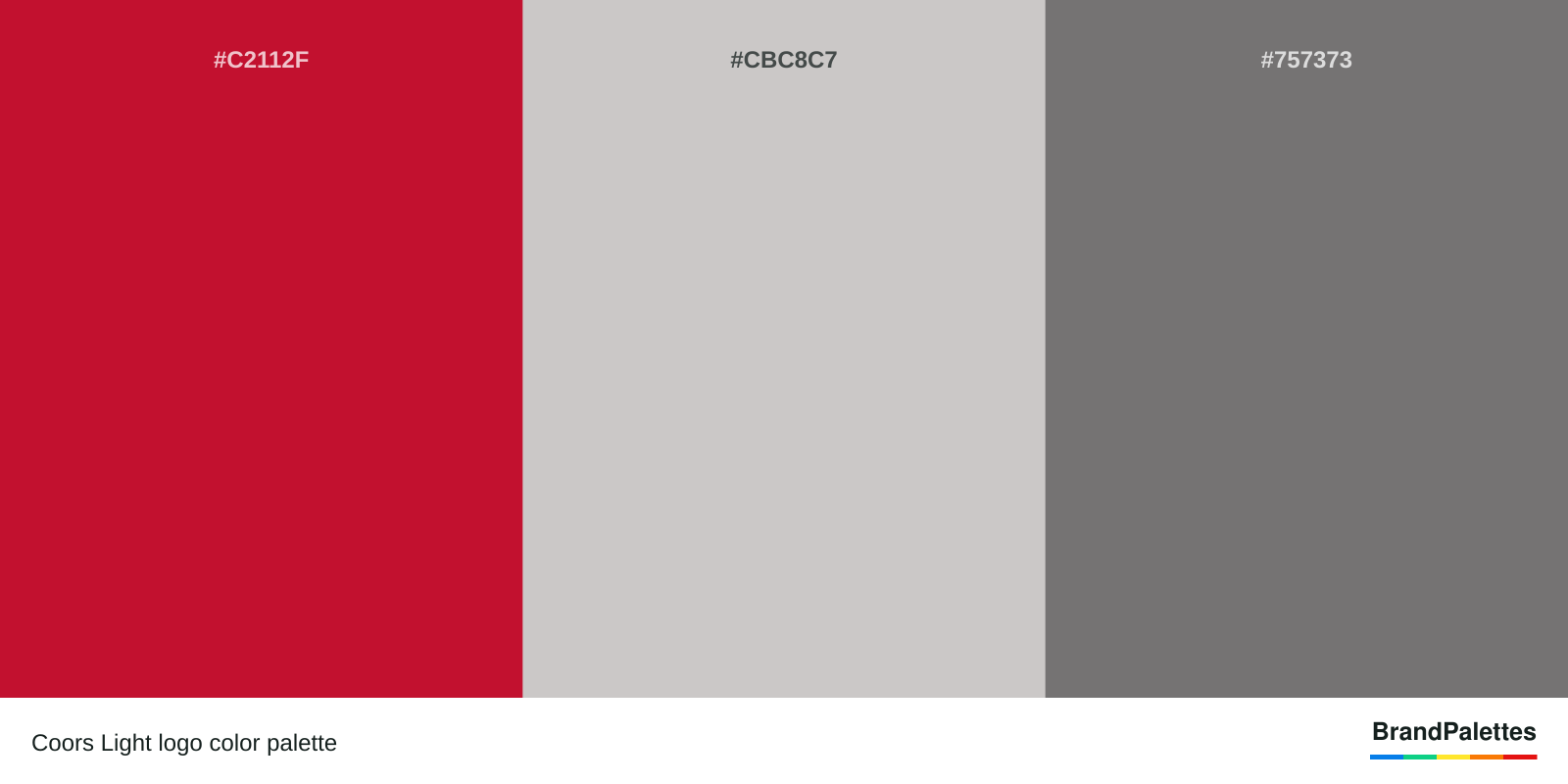 Coors Light color palette with Red #C2112F, Light Gray #CBC8C7, Dark Gray #757373