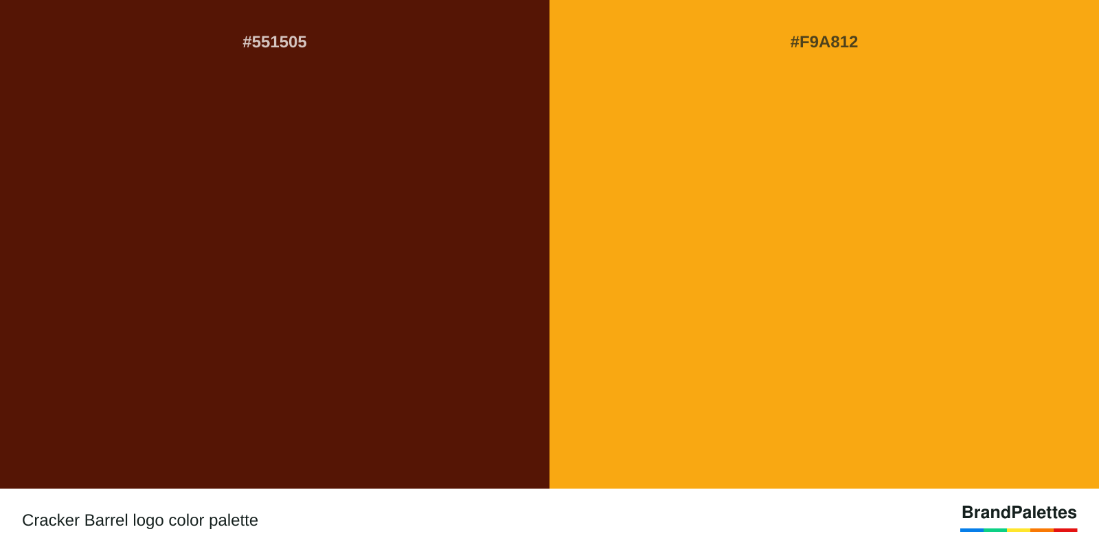 Cracker Barrel color palette with French Puce #551505, Dark Tangerine #F9A812