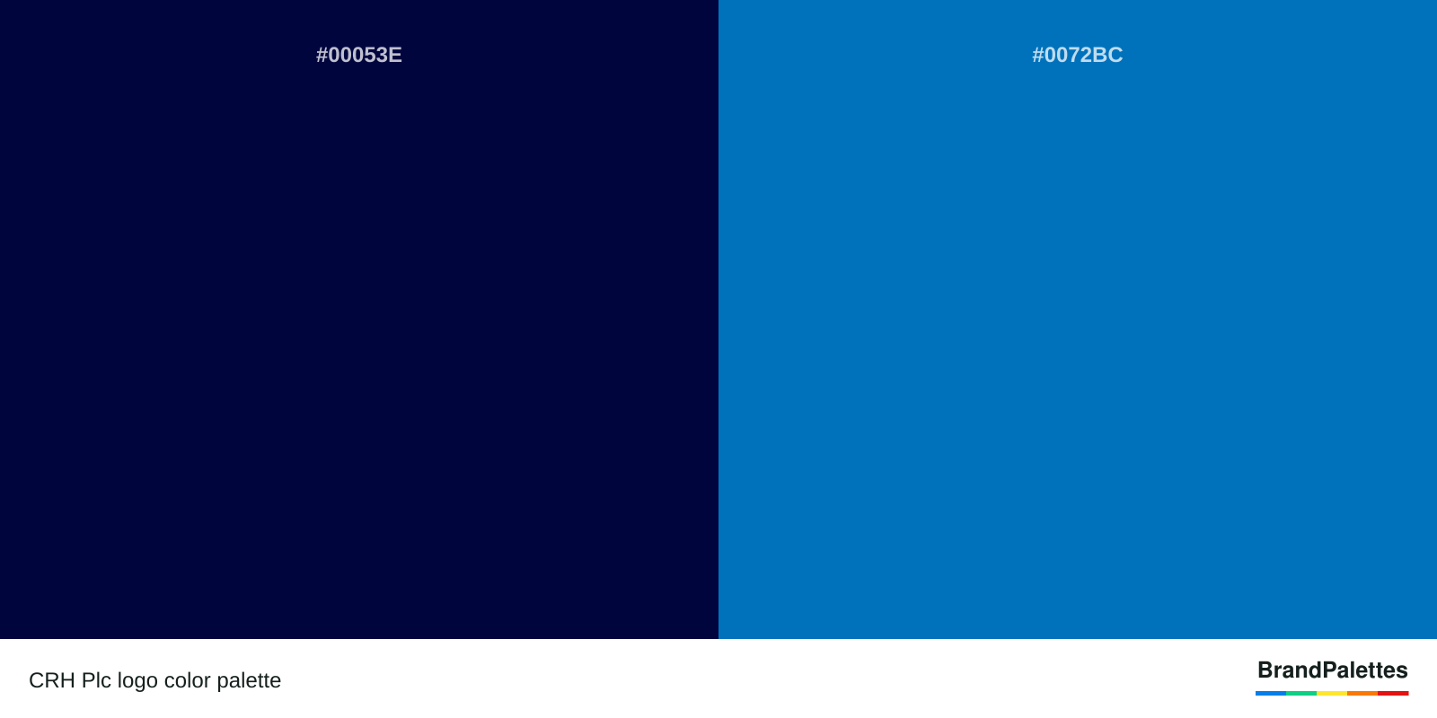 CRH Plc color palette with Cetacean Blue #00053E, French Blue #0072BC