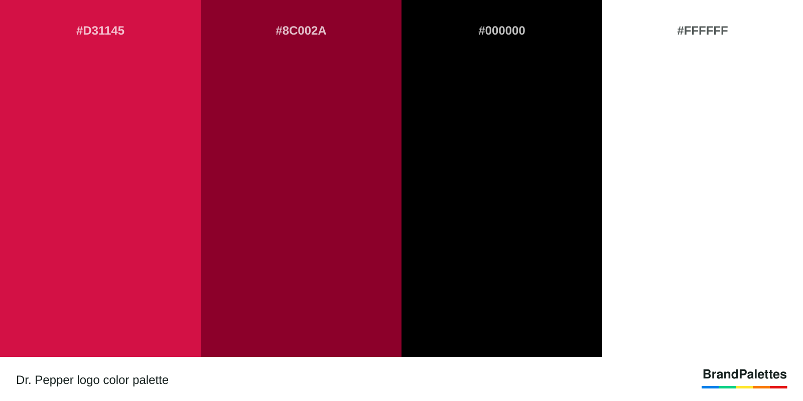 Dr. Pepper color palette with Red #D31145, Maroon #8C002A, Black #000000, White #FFFFFF