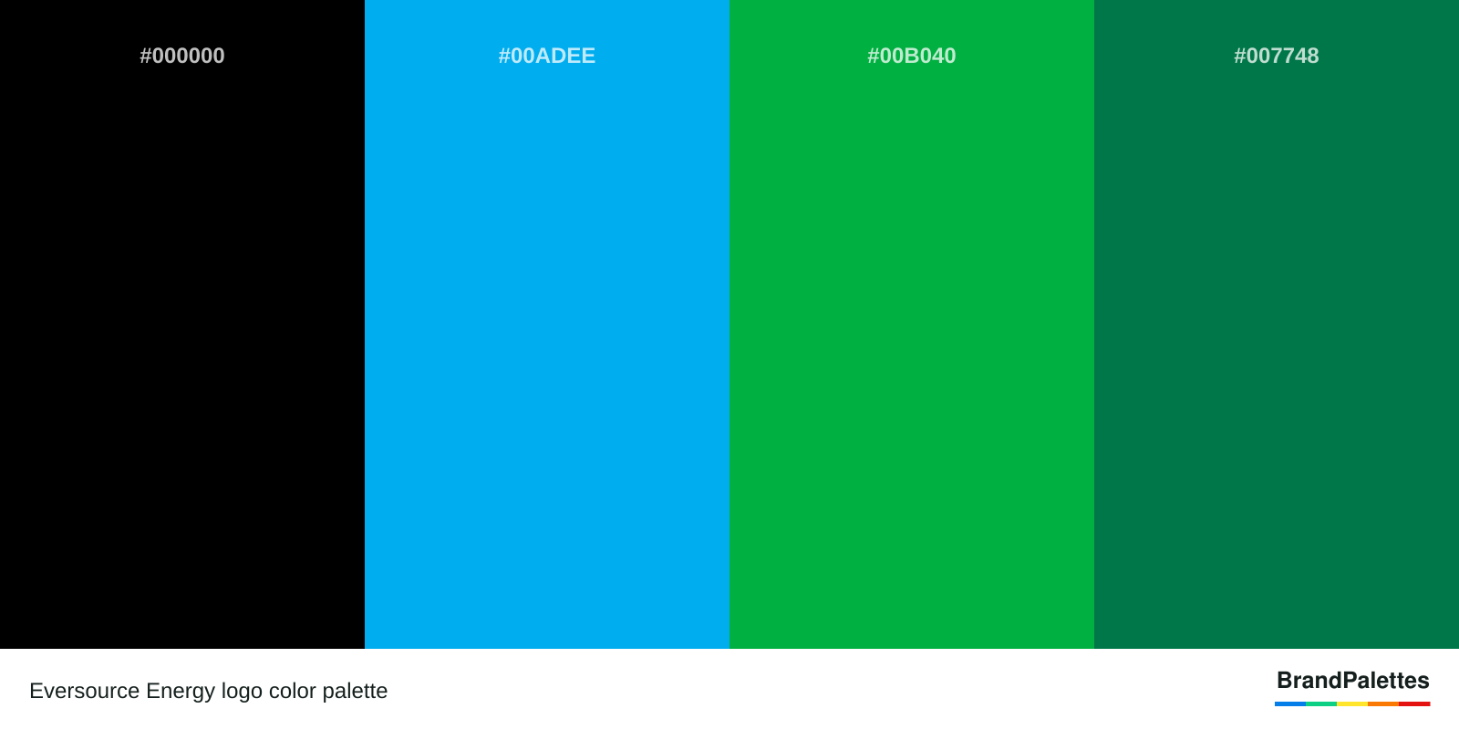 Eversource Energy color palette with Black #000000, Vivid Cerulean #00ADEE, Pantone Green #00B040, Dartmouth Green #007748