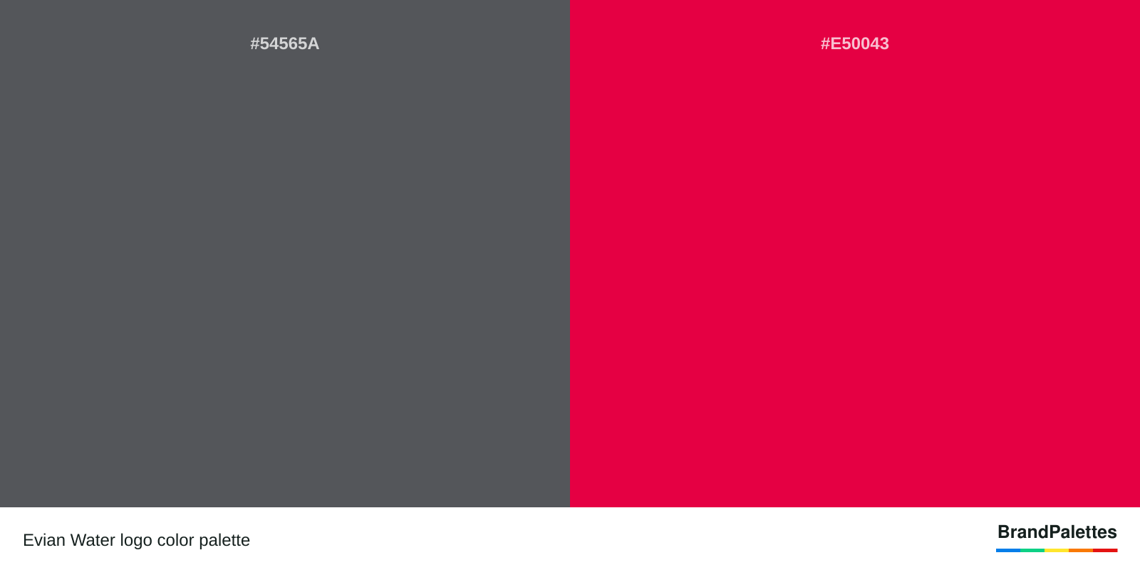 Evian Water color palette with Gray #54565A, Red #E50043