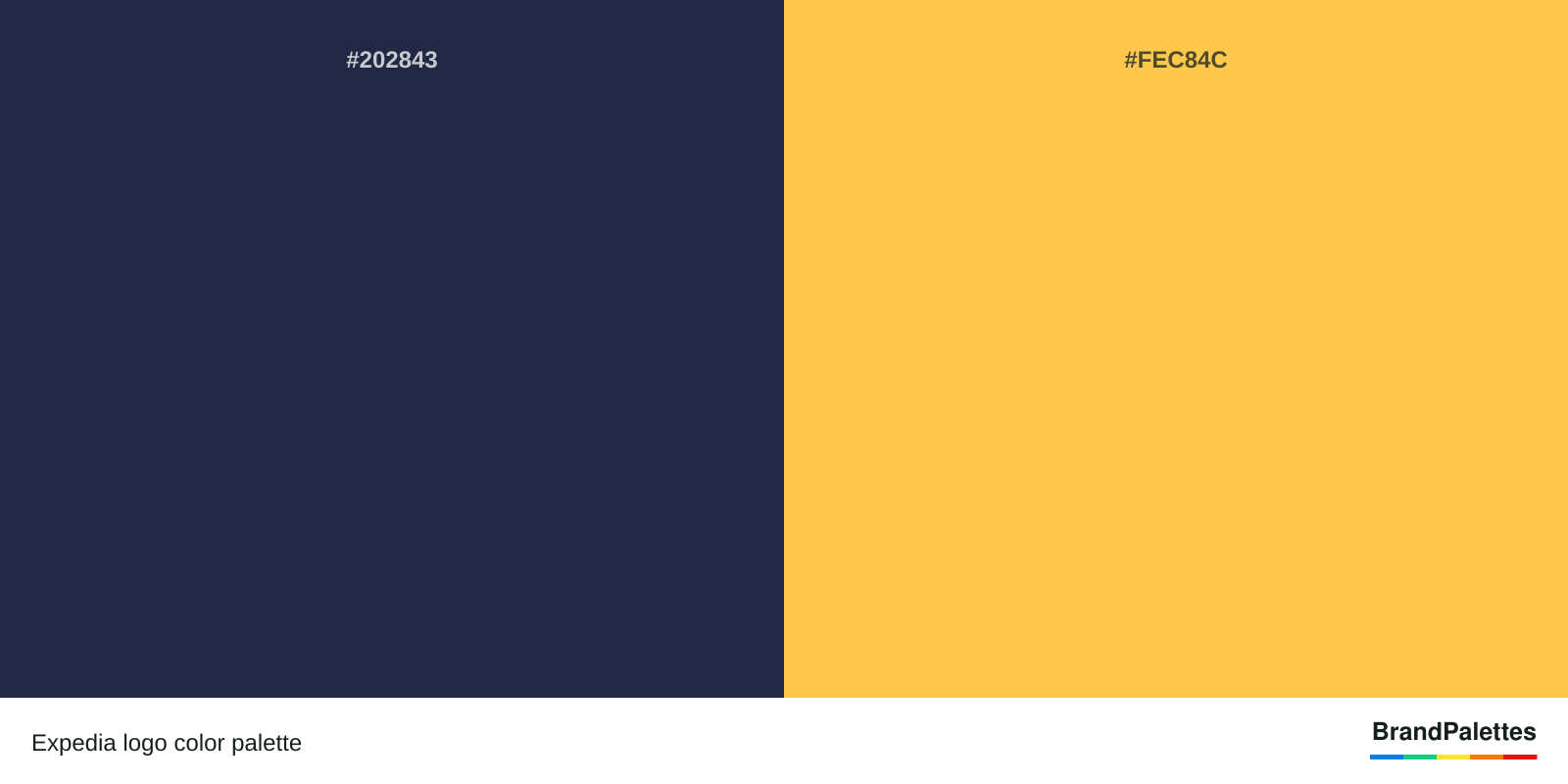 Expedia color palette with Navy Blue #202843, Yellow #FEC84C