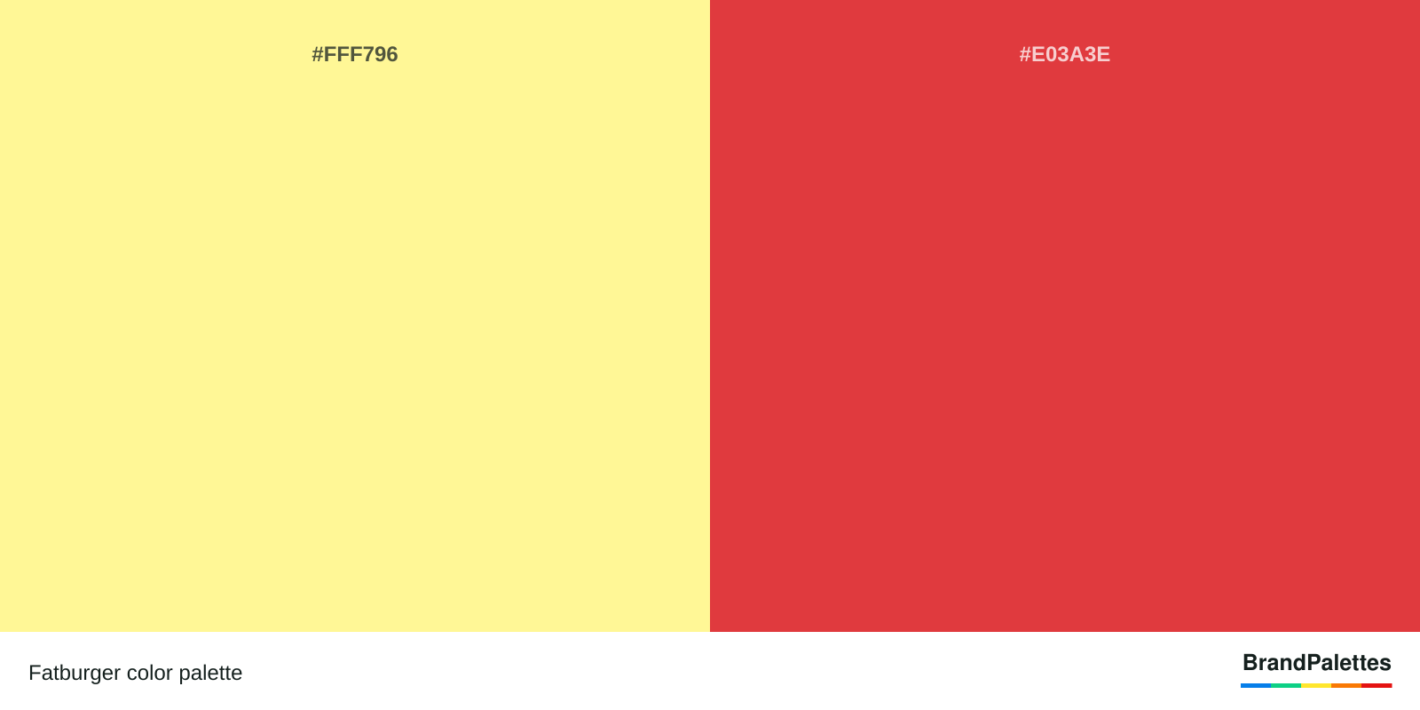 Fatburger color palette with Pastel Yellow #FFF796, Jasper #E03A3E