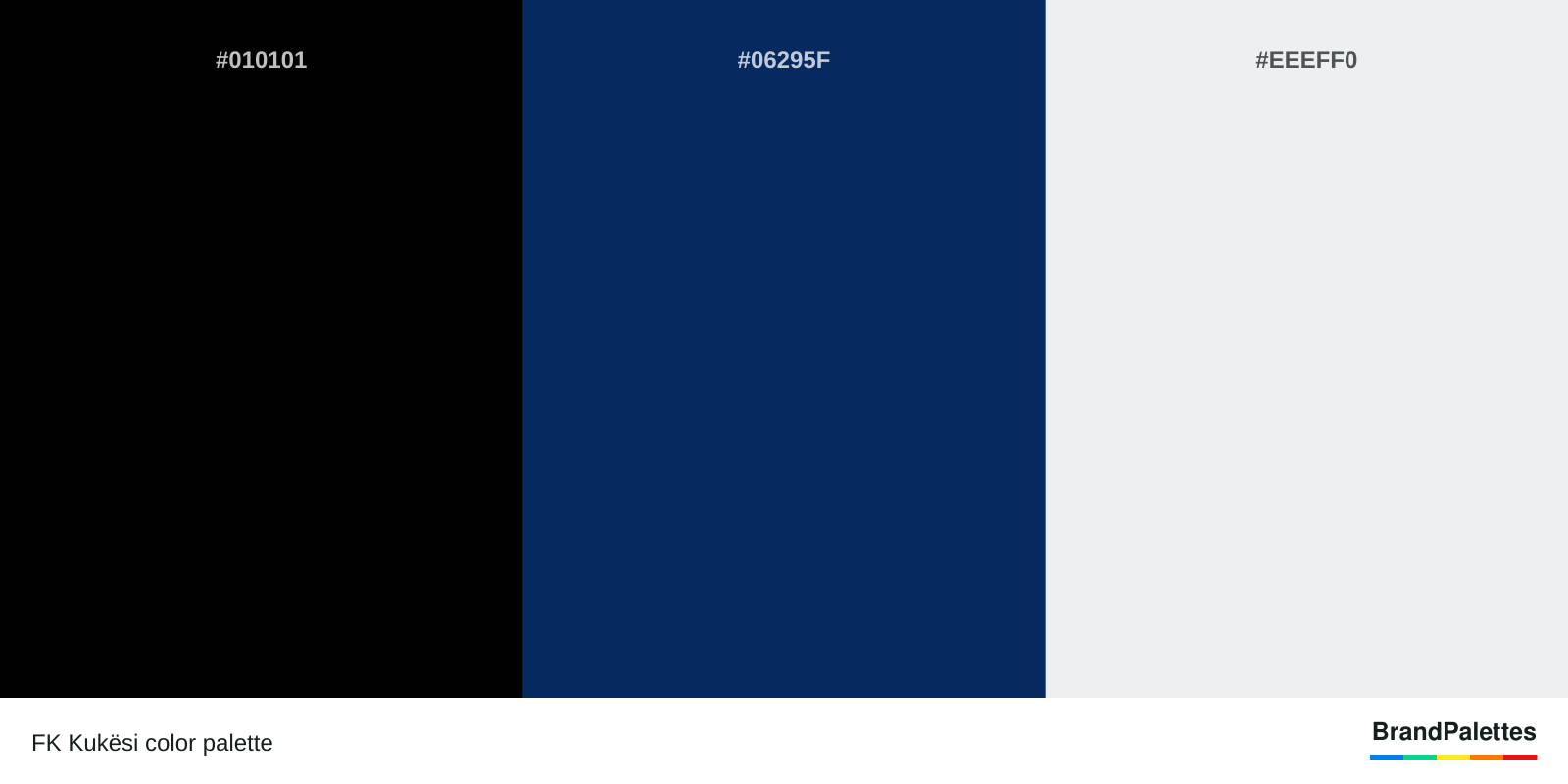 FK Kukësi color palette with Black #010101, Cool Black #06295F, Bright Gray #EEEFF0