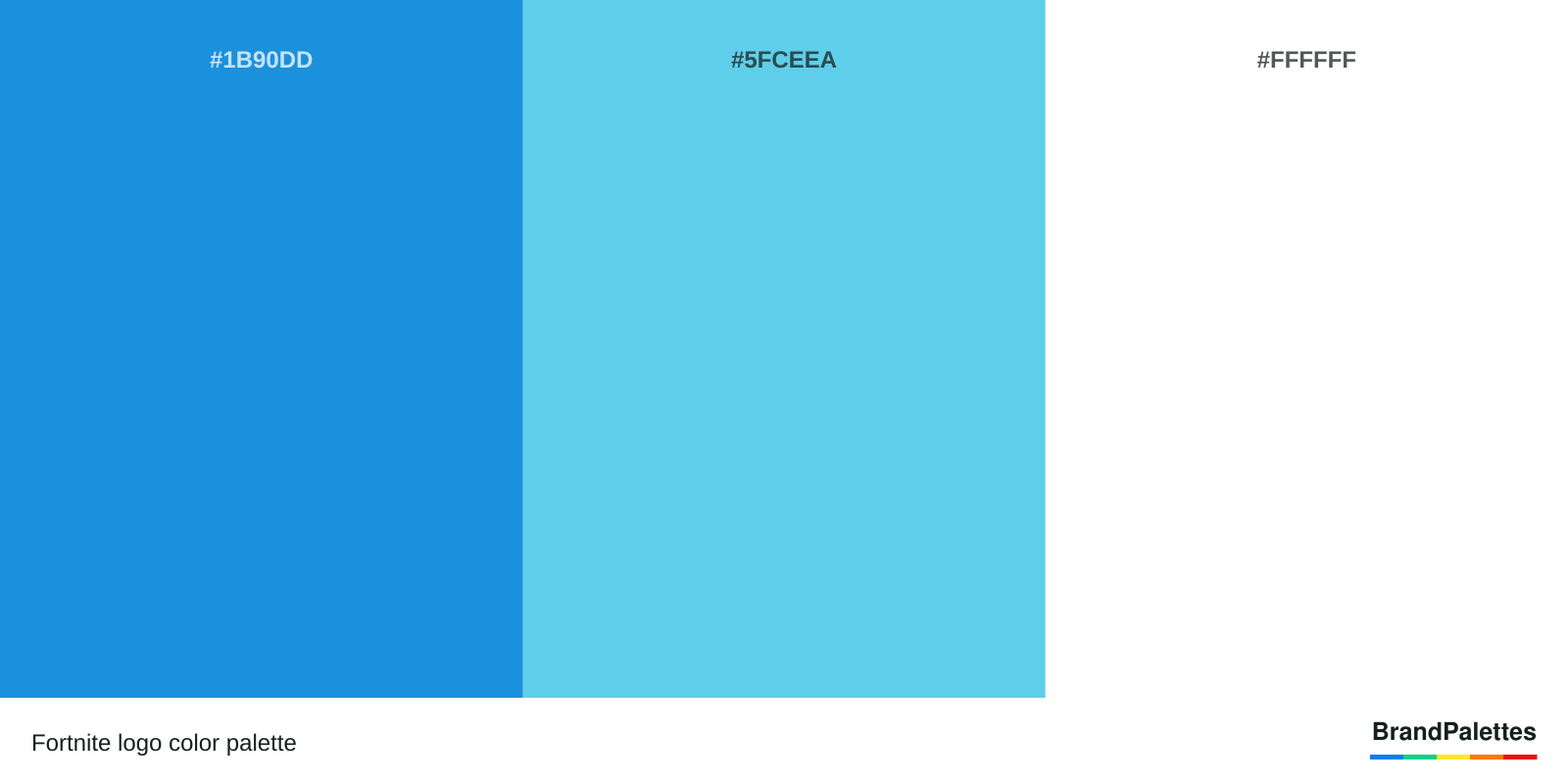 Fortnite color palette with Blue #1B90DD, Sky Blue #5FCEEA, White #FFFFFF