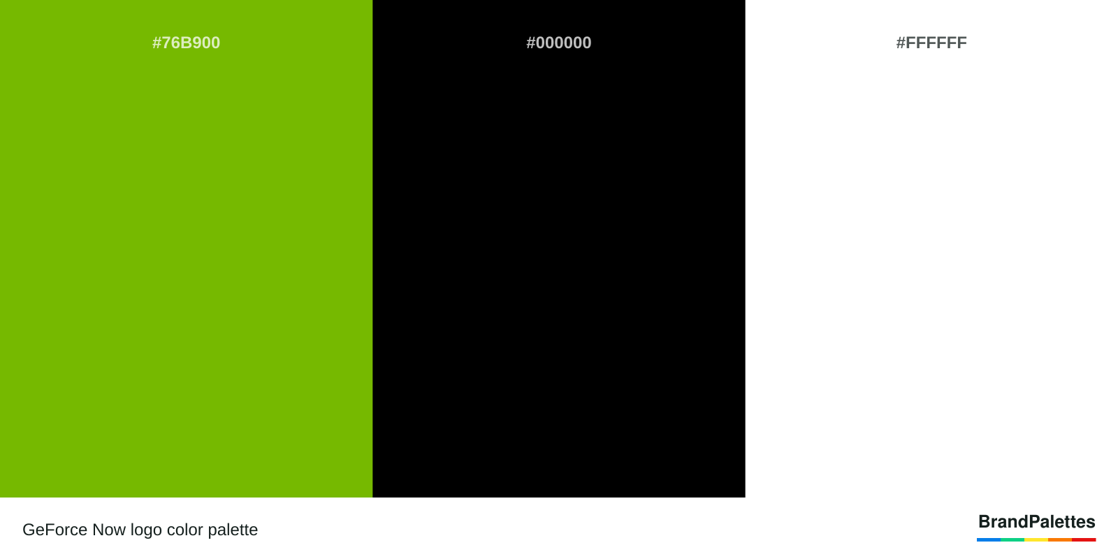 GeForce Now color palette with Green #76B900, Black #000000, White #FFFFFF