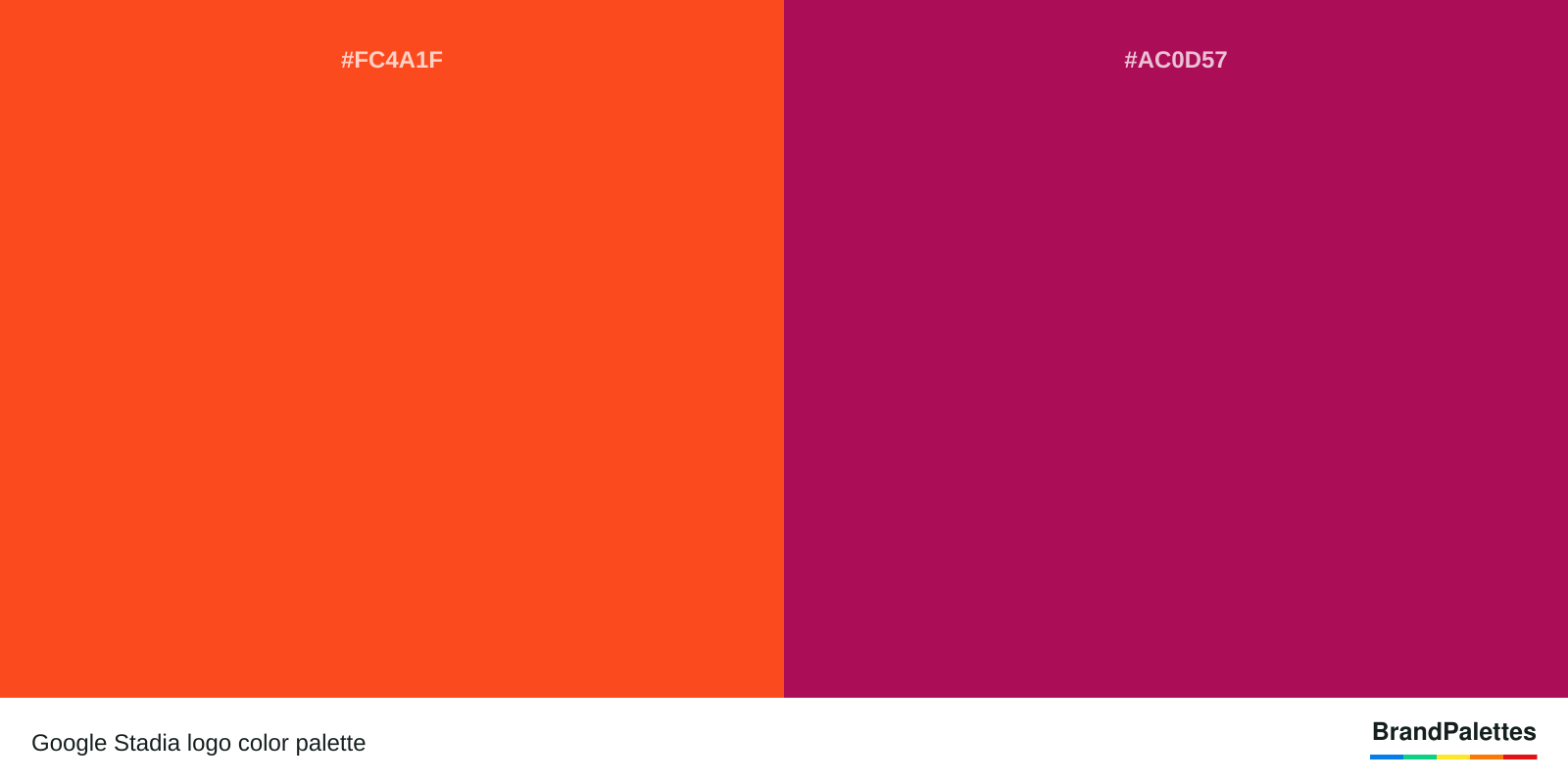 Google Stadia color palette with Orioles Orange #FC4A1F, Jazzberry Jam #AC0D57