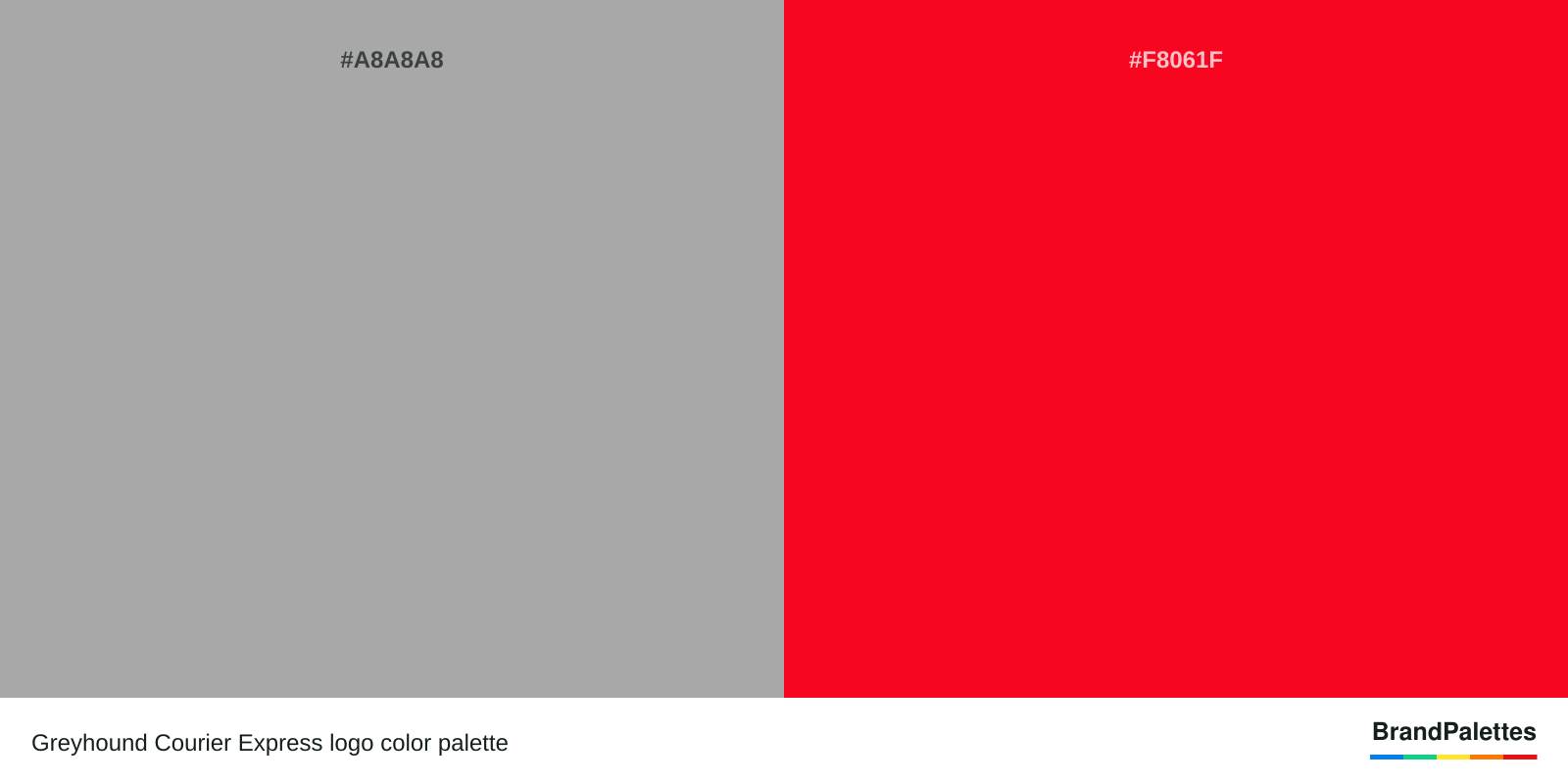 Greyhound Courier Express color palette with X11 Dark Gray #A8A8A8, Vivid Red #F8061F