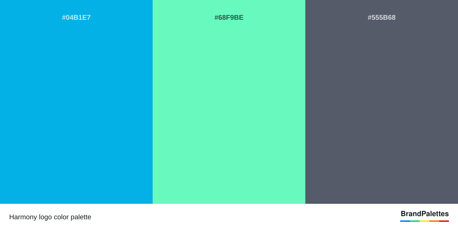 Harmony color palette with Blue #04B1E7, Light Green #68F9BE, Gray #555B68