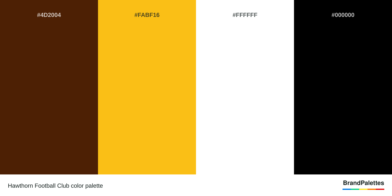 Hawthorn Football Club color palette with French Puce #4D2004, Deep Lemon #FABF16, White #FFFFFF, Black #000000