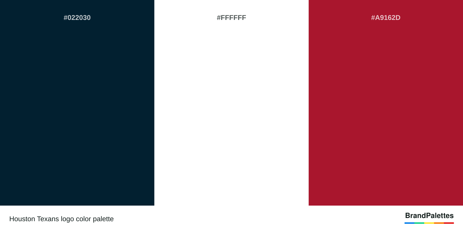 Houston Texans color palette with Maastricht Blue #022030, White #FFFFFF, Wine Red #A9162D