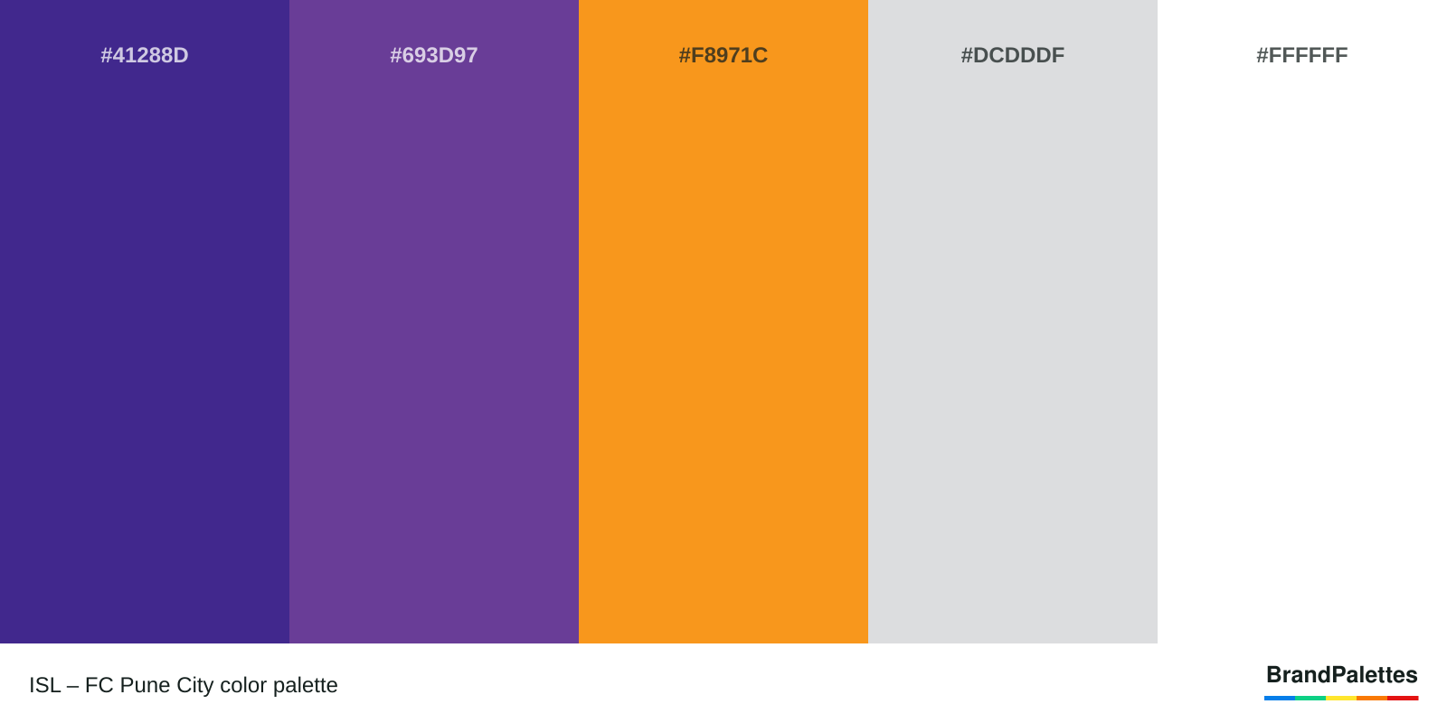 ISL – FC Pune City color palette with Spanish Violet #41288D, Purple Heart #693D97, Beer #F8971C, Gainsboro #DCDDDF, White #FFFFFF