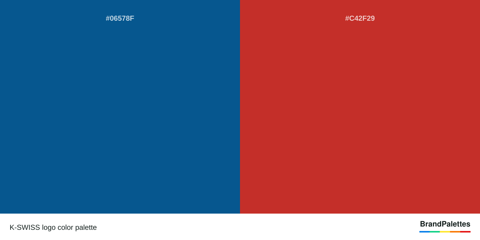 K-SWISS color palette with Steel Blue #06578F, Firebrick Red #C42F29
