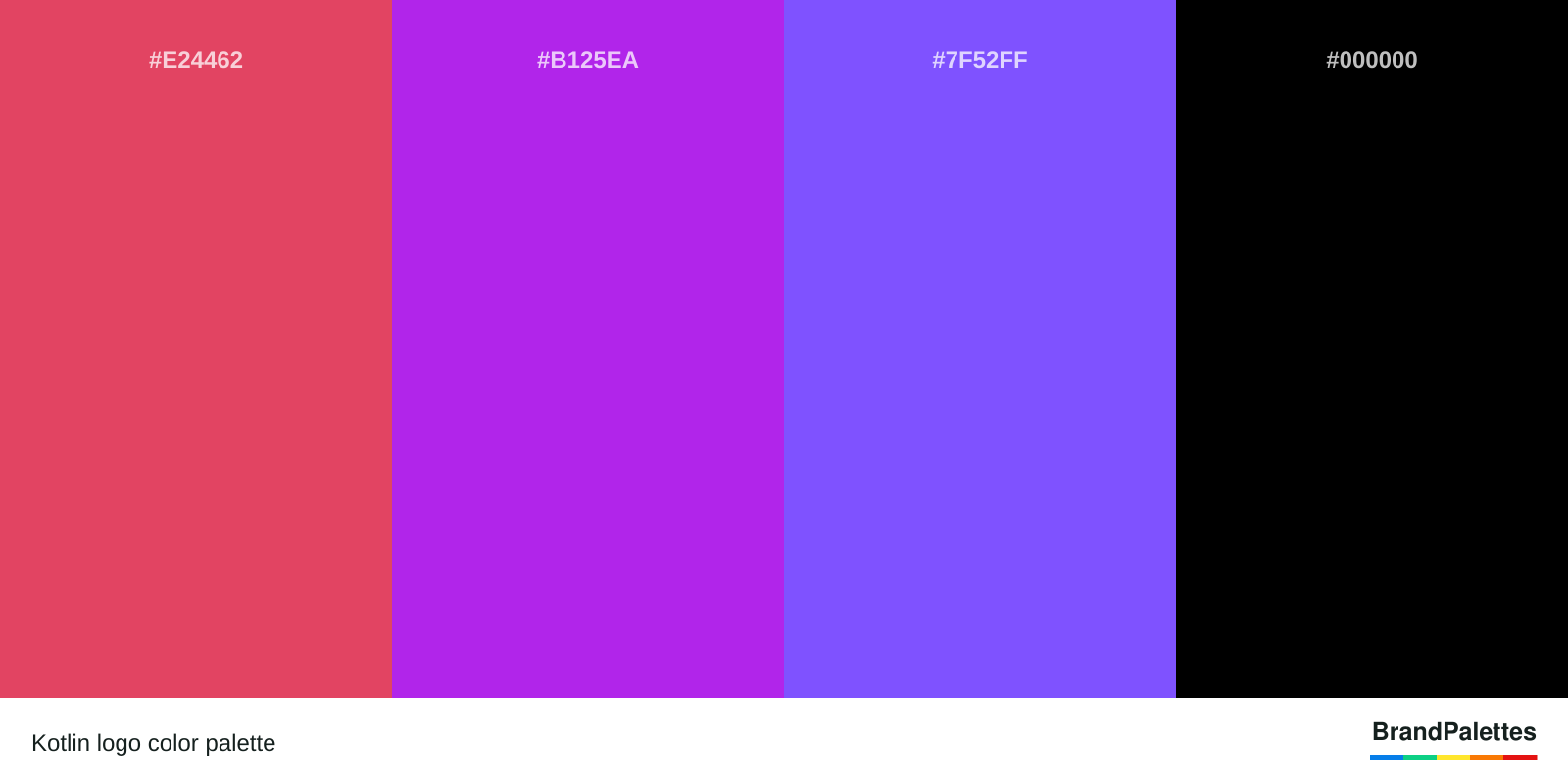 Kotlin color palette with Rose #E24462, Purple #B125EA, Purple Blue #7F52FF, Black #000000