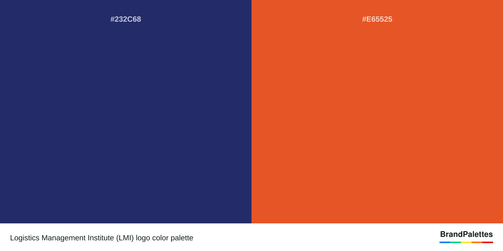 Logistics Management Institute (LMI) color palette with Rainbow Indigo #232C68, Flame #E65525