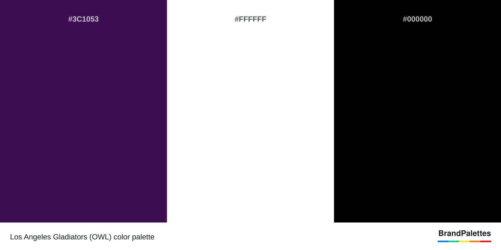 Los Angeles Gladiators (OWL) color palette with Russian Violet #3C1053, White #FFFFFF, Black #000000