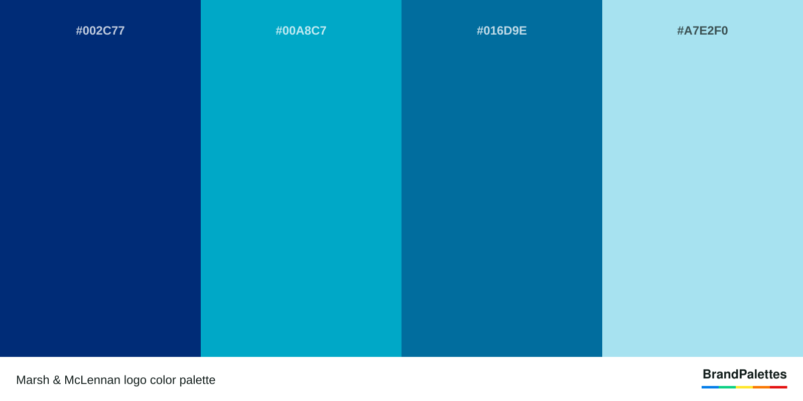 Marsh & McLennan color palette with Catalina Blue #002C77, Blue-Green #00A8C7, Medium Persian Blue #016D9E, Blizzard Blue #A7E2F0