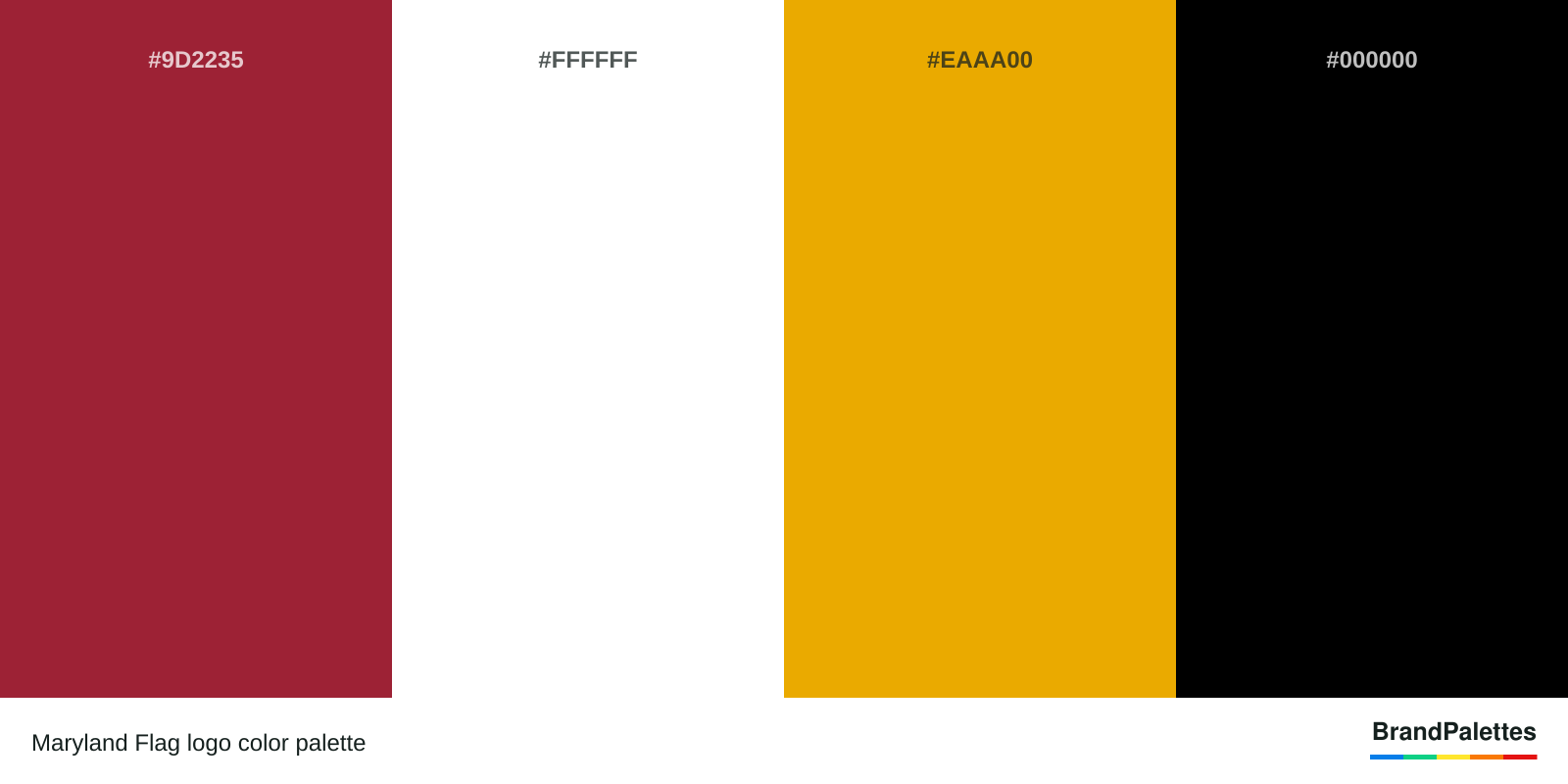 Maryland Flag color palette with Red #9D2235, White #FFFFFF, Yellow #EAAA00, Black #000000
