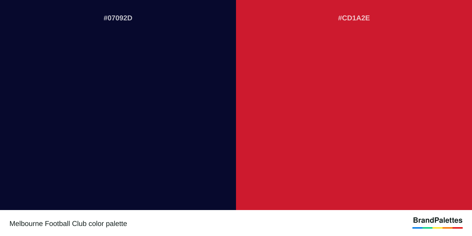 Melbourne Football Club color palette with Cetacean Blue #07092D, Fire Engine Red #CD1A2E