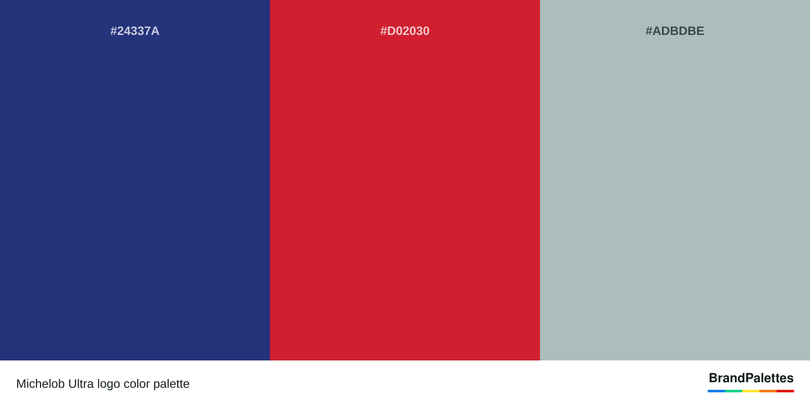 Michelob Ultra color palette with Navy #24337A, Red #D02030, Gray #ADBDBE