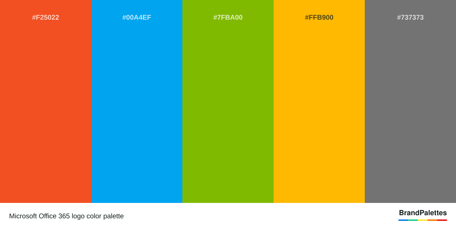 Microsoft Office 365 color palette with Orange Red #F25022, Blue #00A4EF, Green #7FBA00, Yellow #FFB900, Gray #737373